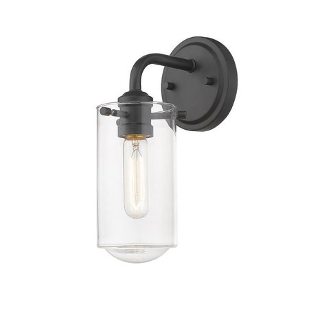 Z-LITE Delaney 1 Light Wall Sconce, Matte Black & Clear 471-1S-MB